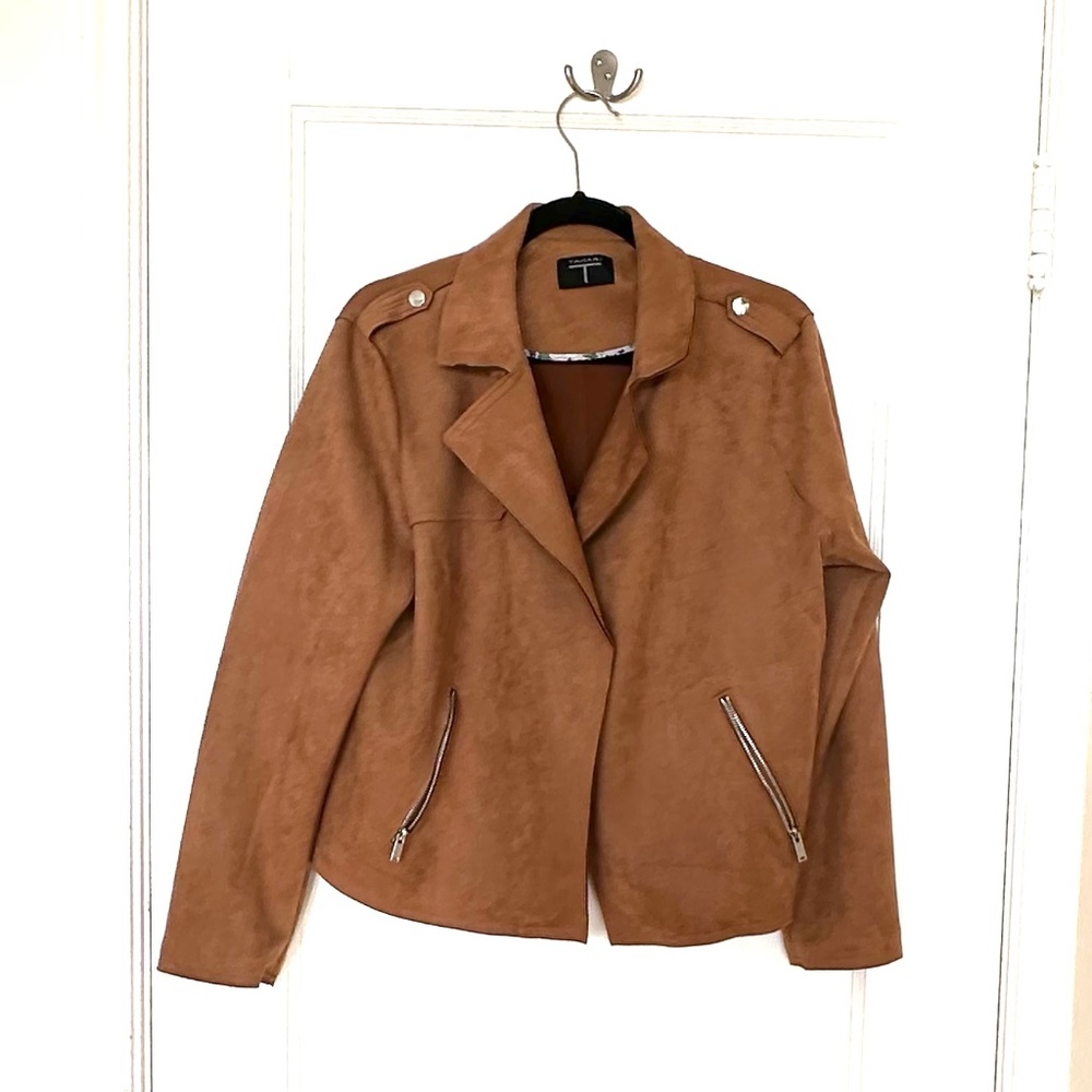 T Tahari Faux Suede Moto Jacket